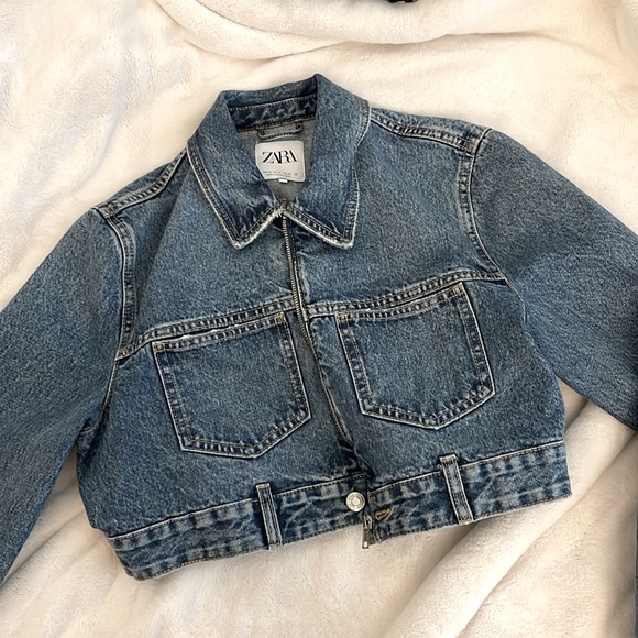 Zara zippered crop denim jacket - Picture 1 of 8
